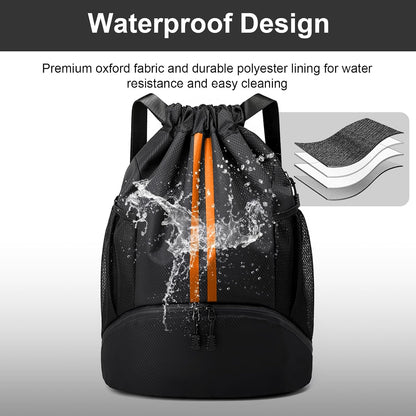 Sports Drawstring Backpack - Swim Gym Bag for Women and Men | String Bag with Shoes Compartment & Wet Proof Pocket, Adjustable Wider Shoulder Strap, For Soccer, Basketball