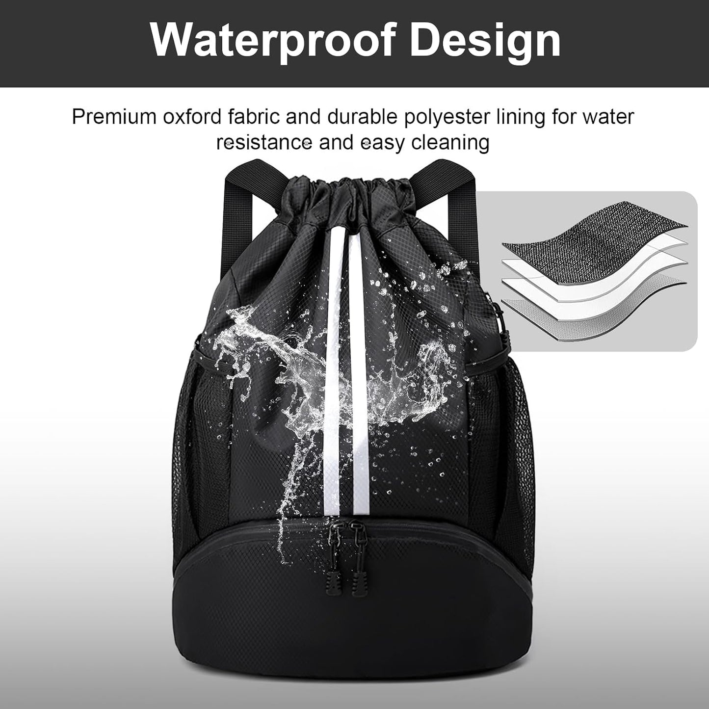 Sports Drawstring Backpack - Swim Gym Bag for Women and Men | String Bag with Shoes Compartment & Wet Proof Pocket, Adjustable Wider Shoulder Strap, For Soccer, Basketball