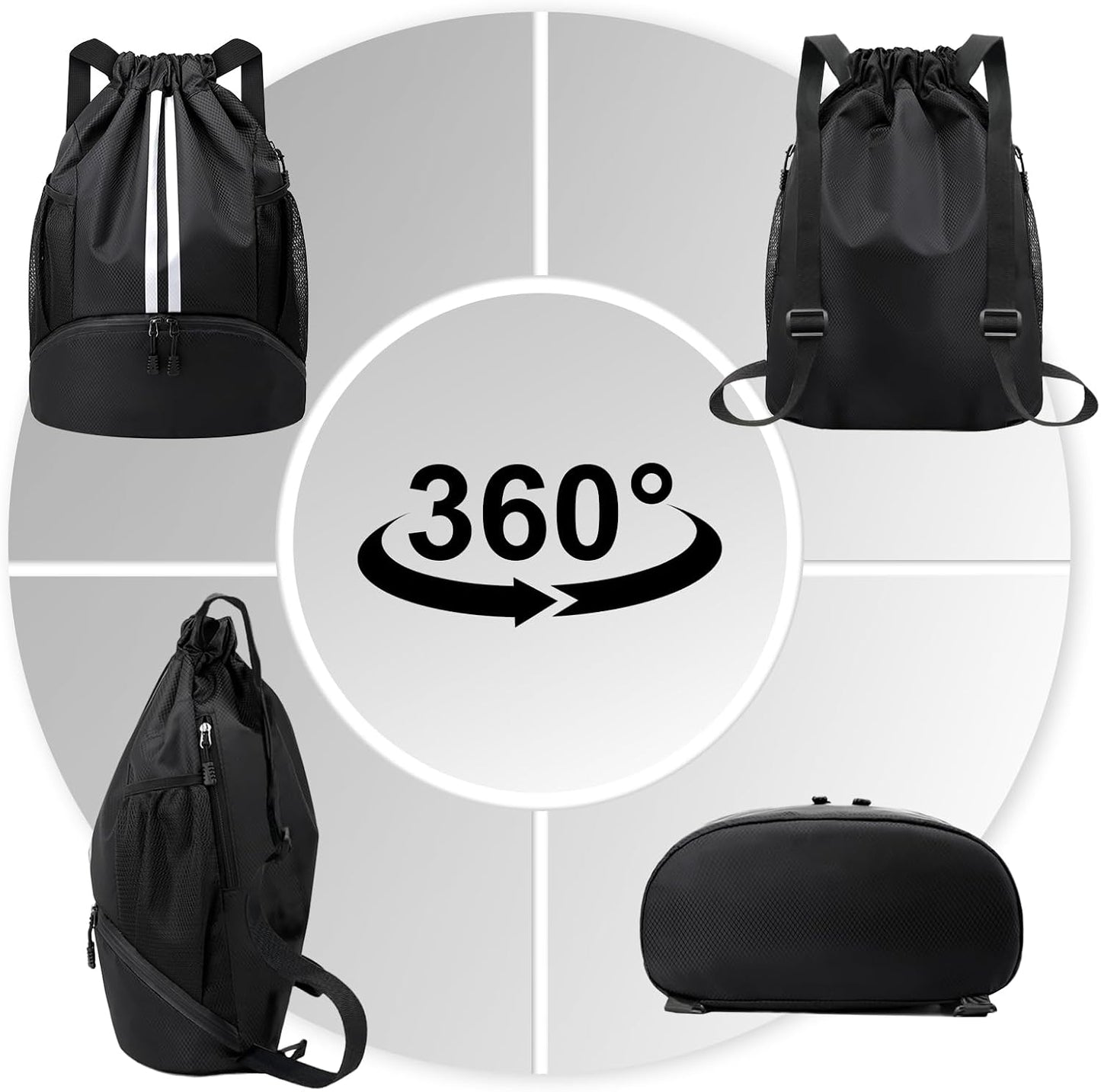 Sports Drawstring Backpack - Swim Gym Bag for Women and Men | String Bag with Shoes Compartment & Wet Proof Pocket, Adjustable Wider Shoulder Strap, For Soccer, Basketball