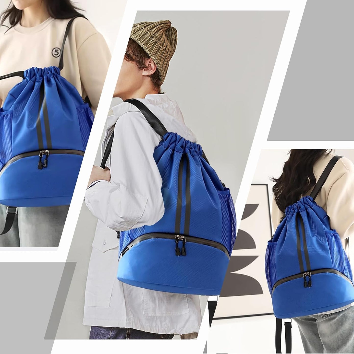 Sports Drawstring Backpack - Swim Gym Bag for Women and Men | String Bag with Shoes Compartment & Wet Proof Pocket, Adjustable Wider Shoulder Strap, For Soccer, Basketball