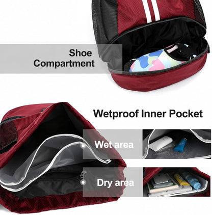 Sports Drawstring Backpack - Swim Gym Bag for Women and Men | String Bag with Shoes Compartment & Wet Proof Pocket, Adjustable Wider Shoulder Strap, For Soccer, Basketball