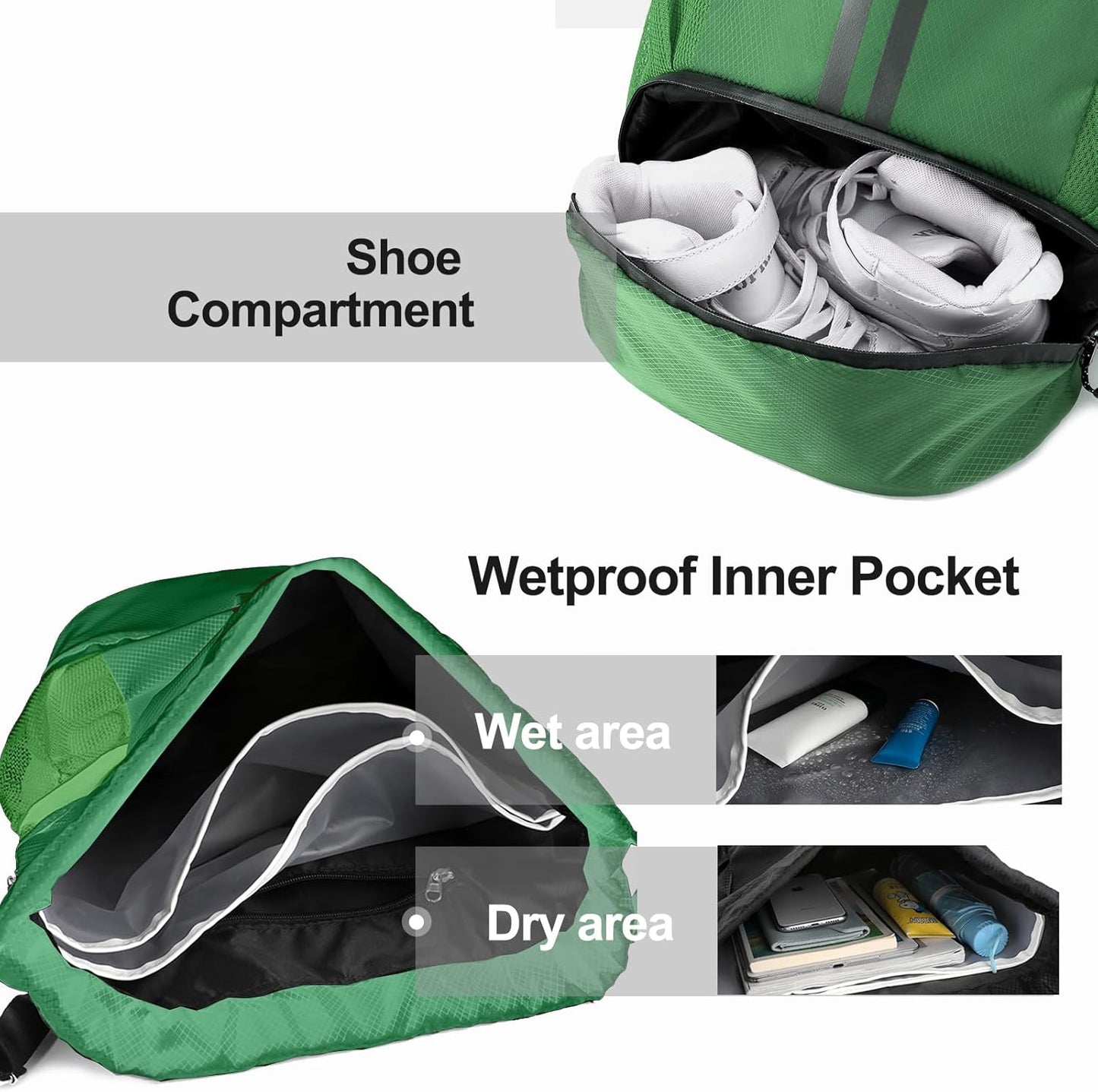 Sports Drawstring Backpack - Swim Gym Bag for Women and Men | String Bag with Shoes Compartment & Wet Proof Pocket, Adjustable Wider Shoulder Strap, For Soccer, Basketball