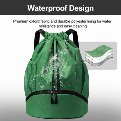 Sports Drawstring Backpack - Swim Gym Bag for Women and Men | String Bag with Shoes Compartment & Wet Proof Pocket, Adjustable Wider Shoulder Strap, For Soccer, Basketball