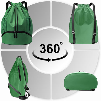 Sports Drawstring Backpack - Swim Gym Bag for Women and Men | String Bag with Shoes Compartment & Wet Proof Pocket, Adjustable Wider Shoulder Strap, For Soccer, Basketball