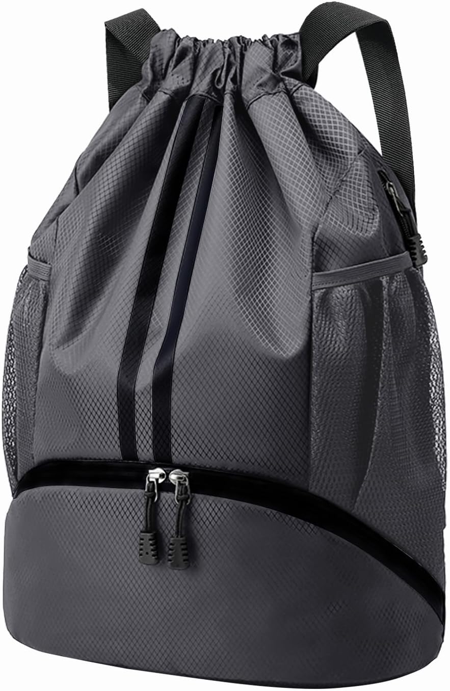 Sports Drawstring Backpack - Swim Gym Bag for Women and Men | String Bag with Shoes Compartment & Wet Proof Pocket, Adjustable Wider Shoulder Strap, For Soccer, Basketball