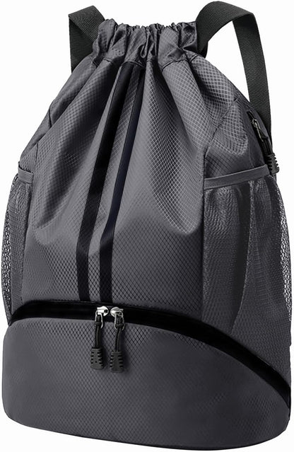 Sports Drawstring Backpack - Swim Gym Bag for Women and Men | String Bag with Shoes Compartment & Wet Proof Pocket, Adjustable Wider Shoulder Strap, For Soccer, Basketball