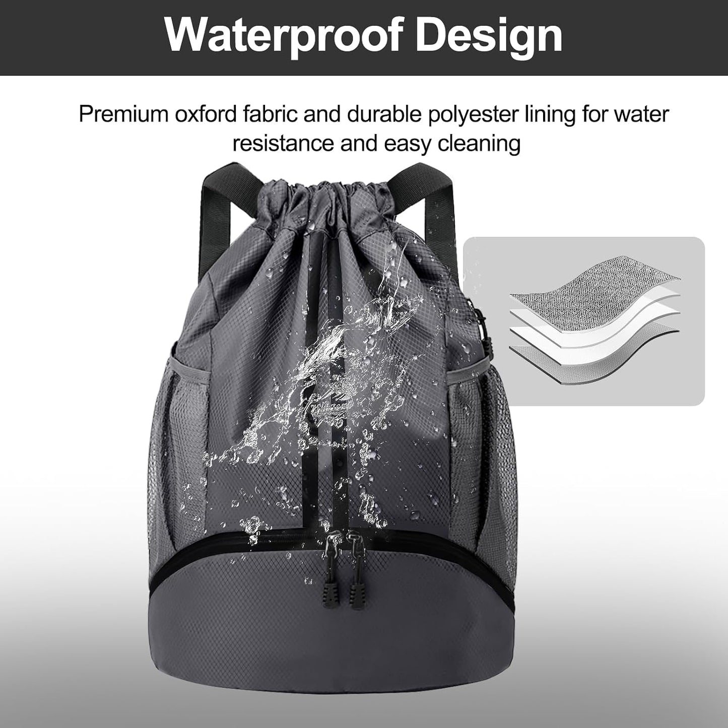 Sports Drawstring Backpack - Swim Gym Bag for Women and Men | String Bag with Shoes Compartment & Wet Proof Pocket, Adjustable Wider Shoulder Strap, For Soccer, Basketball