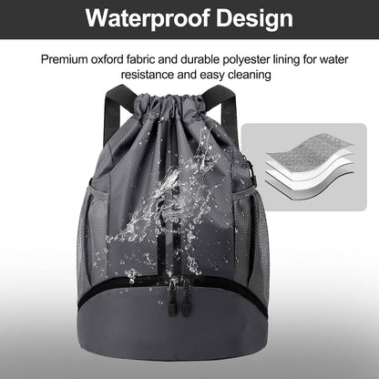 Sports Drawstring Backpack - Swim Gym Bag for Women and Men | String Bag with Shoes Compartment & Wet Proof Pocket, Adjustable Wider Shoulder Strap, For Soccer, Basketball