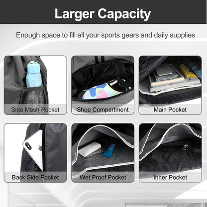 Sports Drawstring Backpack - Swim Gym Bag for Women and Men | String Bag with Shoes Compartment & Wet Proof Pocket, Adjustable Wider Shoulder Strap, For Soccer, Basketball
