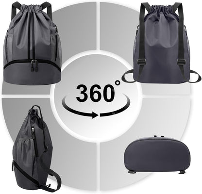 Sports Drawstring Backpack - Swim Gym Bag for Women and Men | String Bag with Shoes Compartment & Wet Proof Pocket, Adjustable Wider Shoulder Strap, For Soccer, Basketball