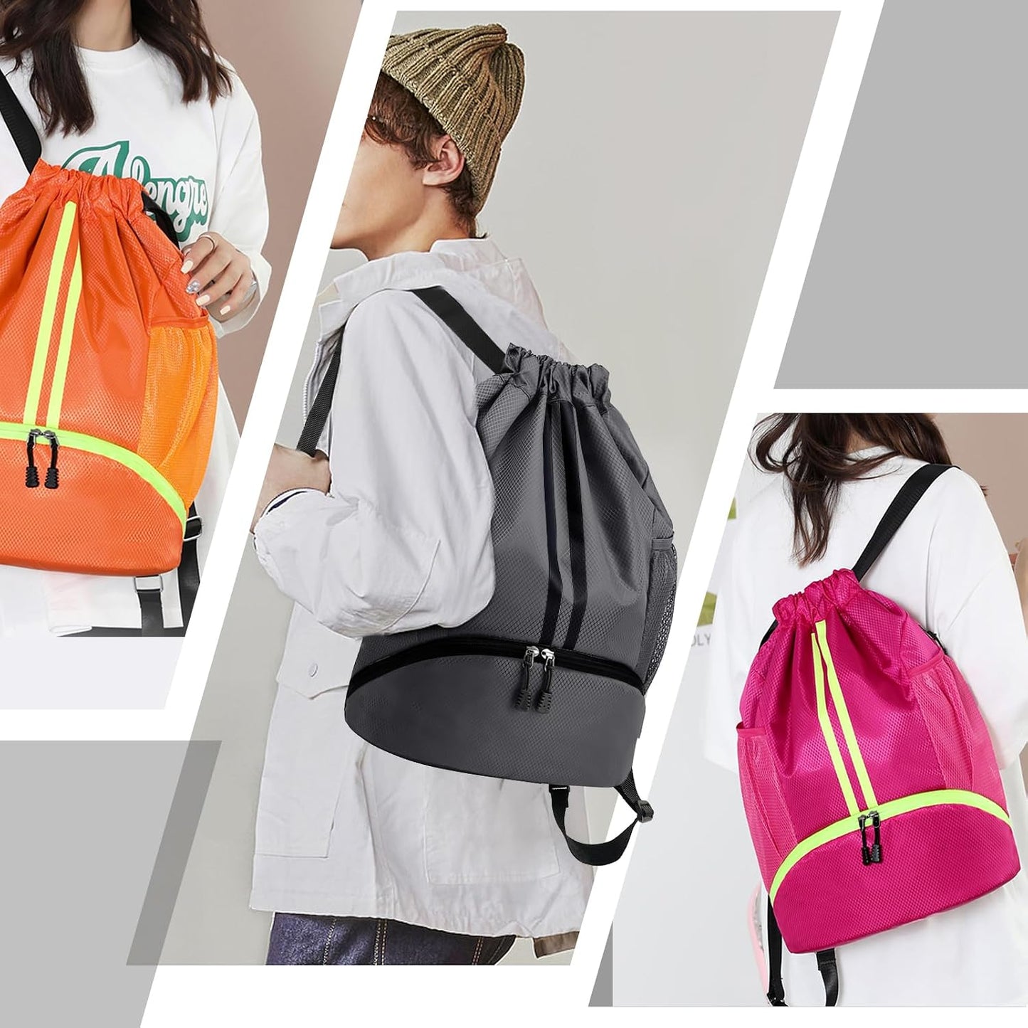 Sports Drawstring Backpack - Swim Gym Bag for Women and Men | String Bag with Shoes Compartment & Wet Proof Pocket, Adjustable Wider Shoulder Strap, For Soccer, Basketball
