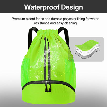 Sports Drawstring Backpack - Swim Gym Bag for Women and Men | String Bag with Shoes Compartment & Wet Proof Pocket, Adjustable Wider Shoulder Strap, For Soccer, Basketball