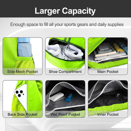 Sports Drawstring Backpack - Swim Gym Bag for Women and Men | String Bag with Shoes Compartment & Wet Proof Pocket, Adjustable Wider Shoulder Strap, For Soccer, Basketball