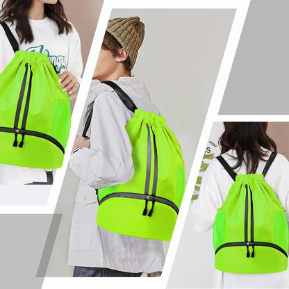 Sports Drawstring Backpack - Swim Gym Bag for Women and Men | String Bag with Shoes Compartment & Wet Proof Pocket, Adjustable Wider Shoulder Strap, For Soccer, Basketball