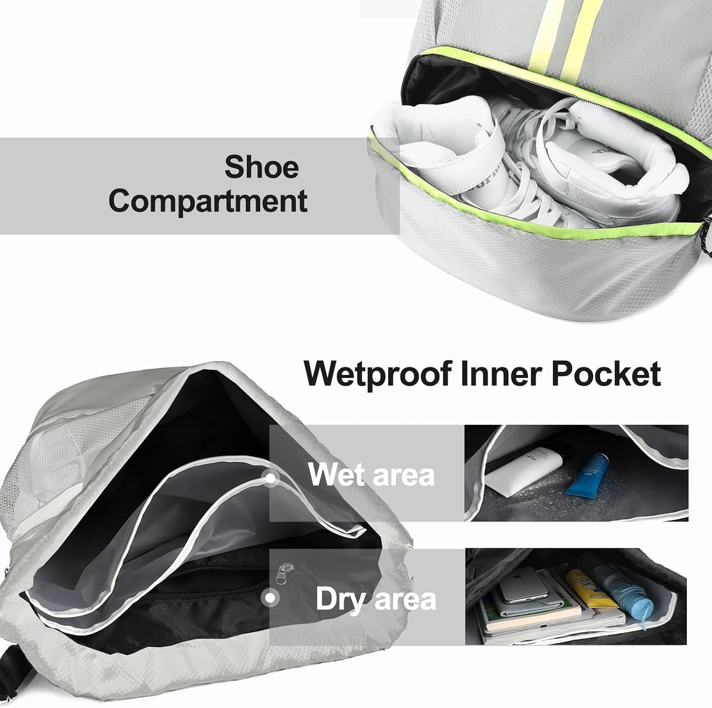 Sports Drawstring Backpack - Swim Gym Bag for Women and Men | String Bag with Shoes Compartment & Wet Proof Pocket, Adjustable Wider Shoulder Strap, For Soccer, Basketball