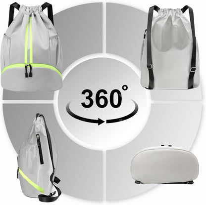 Sports Drawstring Backpack - Swim Gym Bag for Women and Men | String Bag with Shoes Compartment & Wet Proof Pocket, Adjustable Wider Shoulder Strap, For Soccer, Basketball