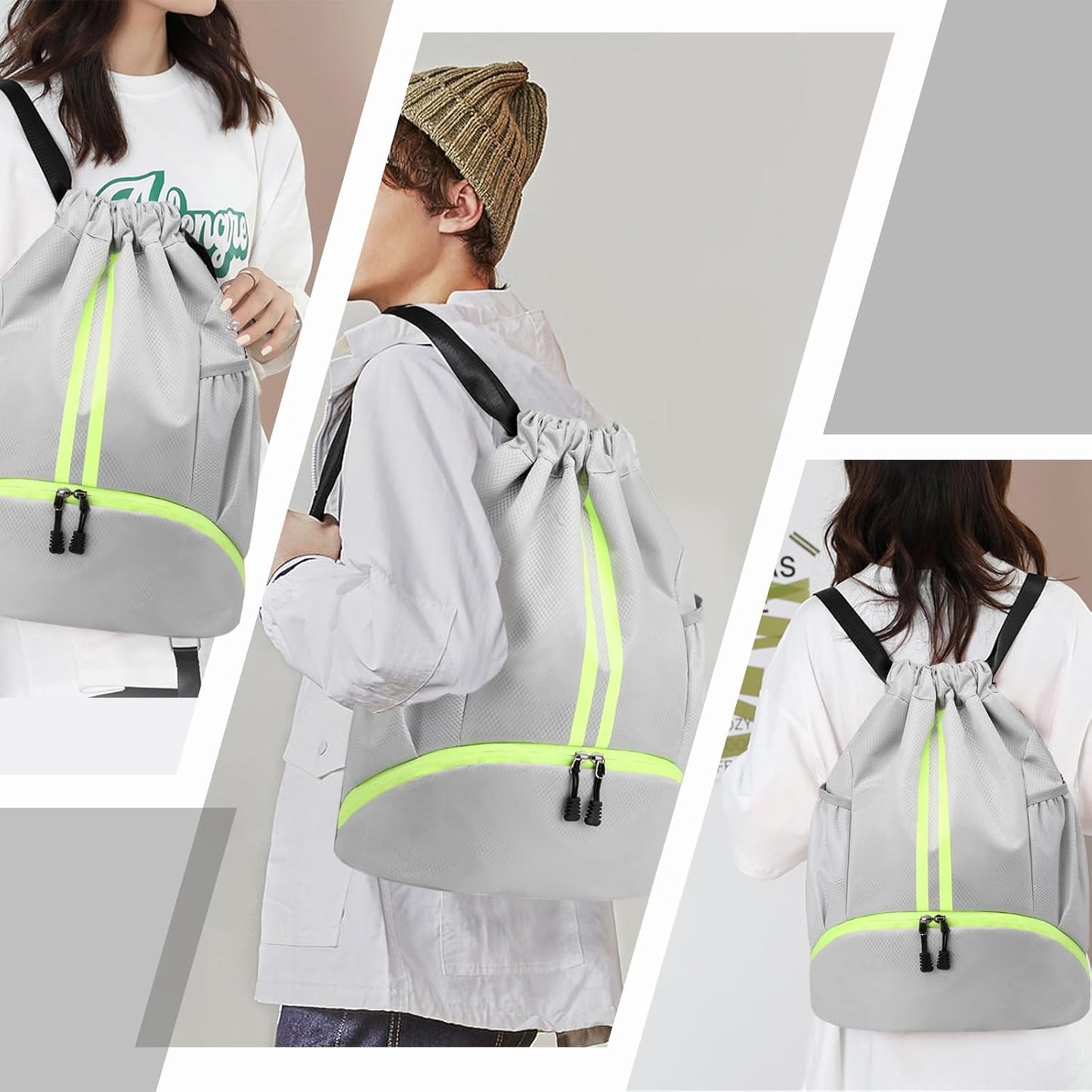 Sports Drawstring Backpack - Swim Gym Bag for Women and Men | String Bag with Shoes Compartment & Wet Proof Pocket, Adjustable Wider Shoulder Strap, For Soccer, Basketball