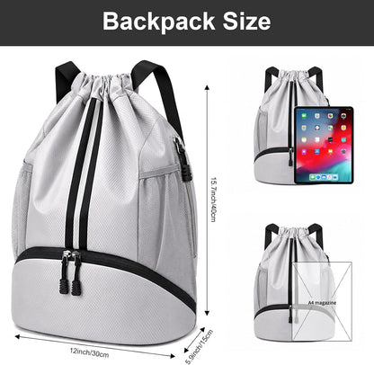Sports Drawstring Backpack - Swim Gym Bag for Women and Men | String Bag with Shoes Compartment & Wet Proof Pocket, Adjustable Wider Shoulder Strap, For Soccer, Basketball