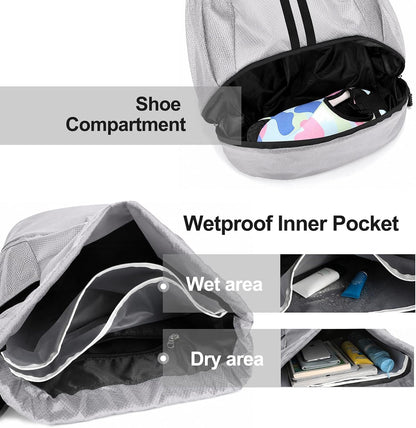 Sports Drawstring Backpack - Swim Gym Bag for Women and Men | String Bag with Shoes Compartment & Wet Proof Pocket, Adjustable Wider Shoulder Strap, For Soccer, Basketball