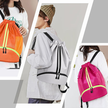 Sports Drawstring Backpack - Swim Gym Bag for Women and Men | String Bag with Shoes Compartment & Wet Proof Pocket, Adjustable Wider Shoulder Strap, For Soccer, Basketball