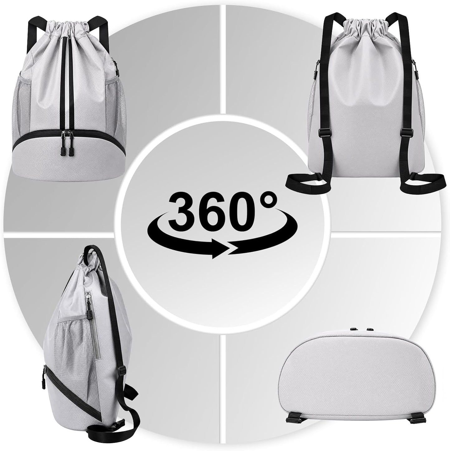 Sports Drawstring Backpack - Swim Gym Bag for Women and Men | String Bag with Shoes Compartment & Wet Proof Pocket, Adjustable Wider Shoulder Strap, For Soccer, Basketball