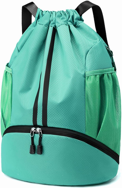 Sports Drawstring Backpack - Swim Gym Bag for Women and Men | String Bag with Shoes Compartment & Wet Proof Pocket, Adjustable Wider Shoulder Strap, For Soccer, Basketball