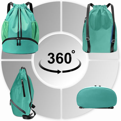 Sports Drawstring Backpack - Swim Gym Bag for Women and Men | String Bag with Shoes Compartment & Wet Proof Pocket, Adjustable Wider Shoulder Strap, For Soccer, Basketball