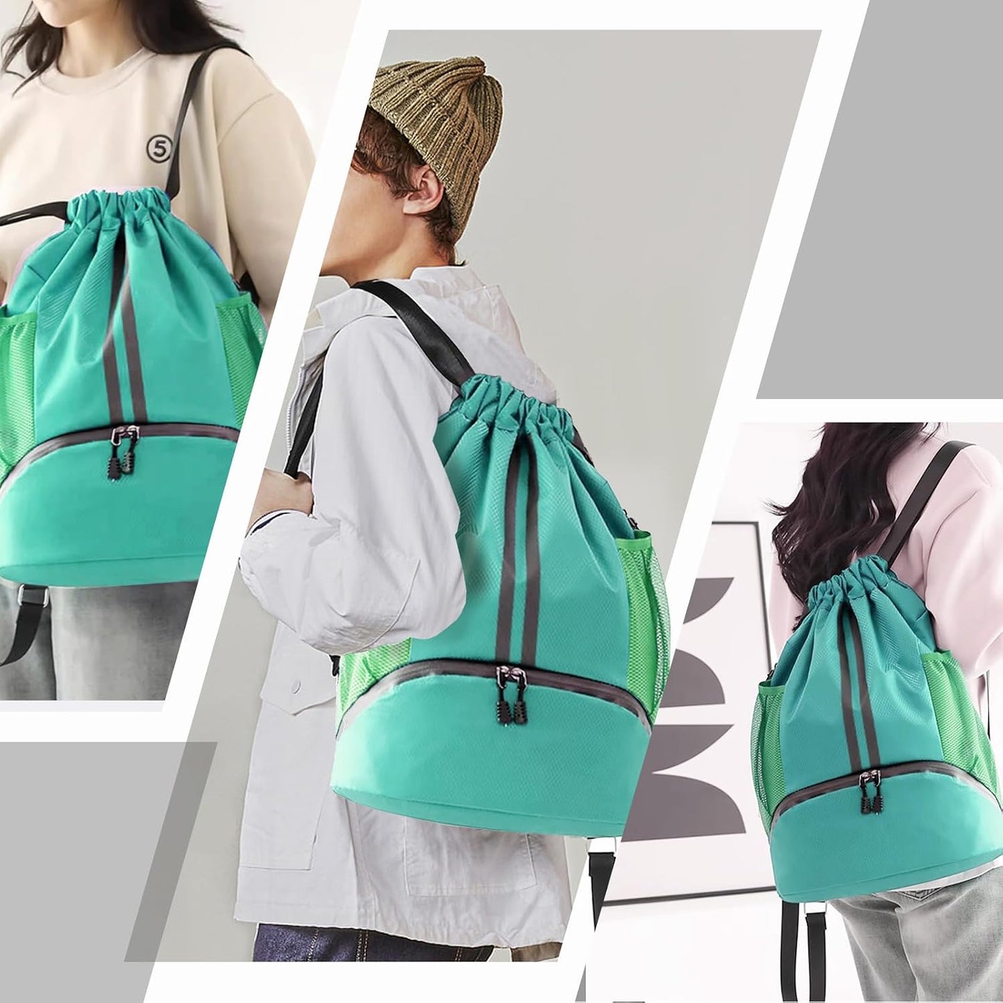 Sports Drawstring Backpack - Swim Gym Bag for Women and Men | String Bag with Shoes Compartment & Wet Proof Pocket, Adjustable Wider Shoulder Strap, For Soccer, Basketball
