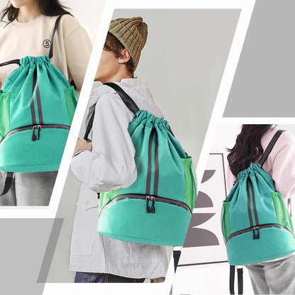 Sports Drawstring Backpack - Swim Gym Bag for Women and Men | String Bag with Shoes Compartment & Wet Proof Pocket, Adjustable Wider Shoulder Strap, For Soccer, Basketball