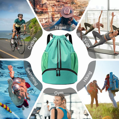 Sports Drawstring Backpack - Swim Gym Bag for Women and Men | String Bag with Shoes Compartment & Wet Proof Pocket, Adjustable Wider Shoulder Strap, For Soccer, Basketball