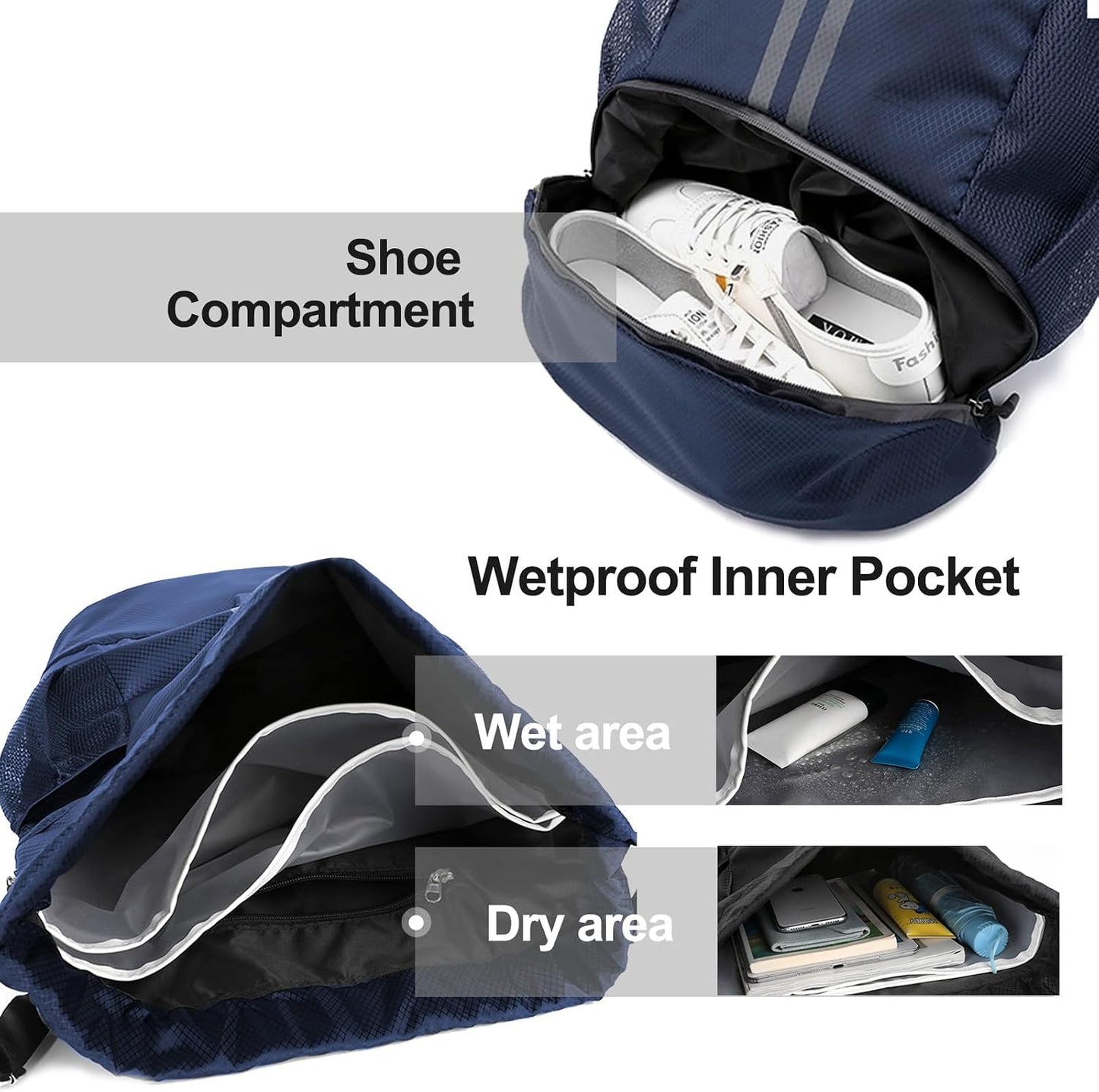Sports Drawstring Backpack - Swim Gym Bag for Women and Men | String Bag with Shoes Compartment & Wet Proof Pocket, Adjustable Wider Shoulder Strap, For Soccer, Basketball