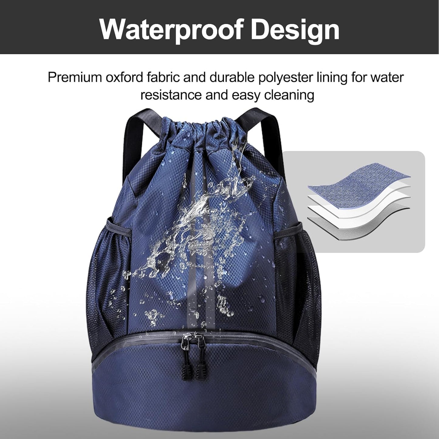 Sports Drawstring Backpack - Swim Gym Bag for Women and Men | String Bag with Shoes Compartment & Wet Proof Pocket, Adjustable Wider Shoulder Strap, For Soccer, Basketball