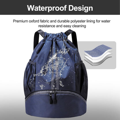 Sports Drawstring Backpack - Swim Gym Bag for Women and Men | String Bag with Shoes Compartment & Wet Proof Pocket, Adjustable Wider Shoulder Strap, For Soccer, Basketball
