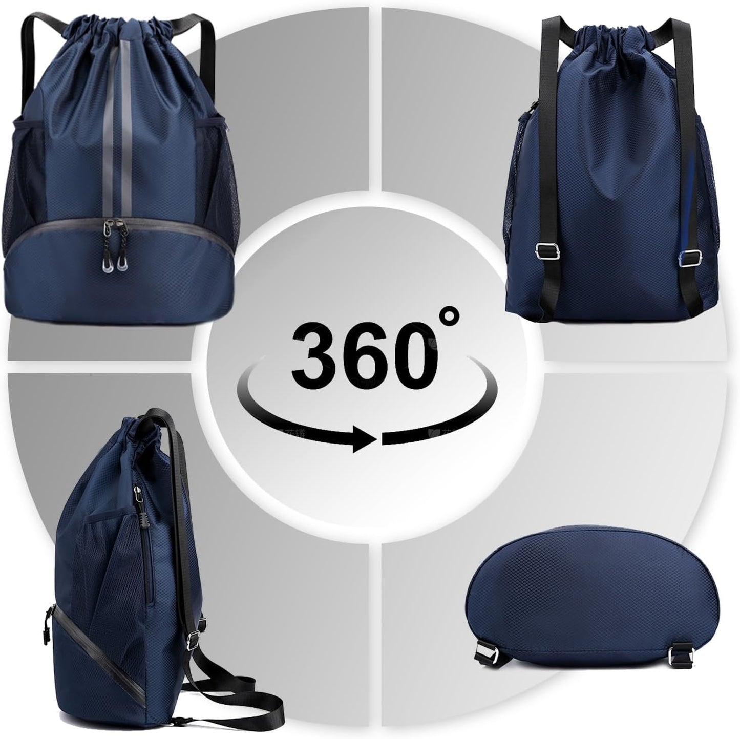 Sports Drawstring Backpack - Swim Gym Bag for Women and Men | String Bag with Shoes Compartment & Wet Proof Pocket, Adjustable Wider Shoulder Strap, For Soccer, Basketball