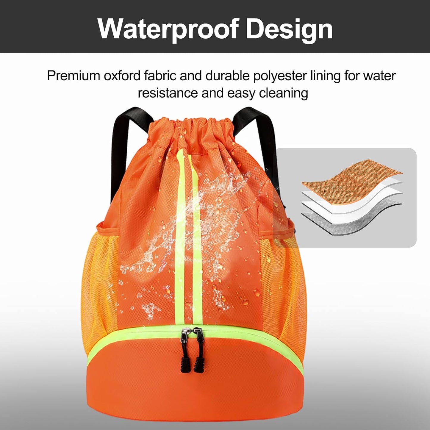 Sports Drawstring Backpack - Swim Gym Bag for Women and Men | String Bag with Shoes Compartment & Wet Proof Pocket, Adjustable Wider Shoulder Strap, For Soccer, Basketball