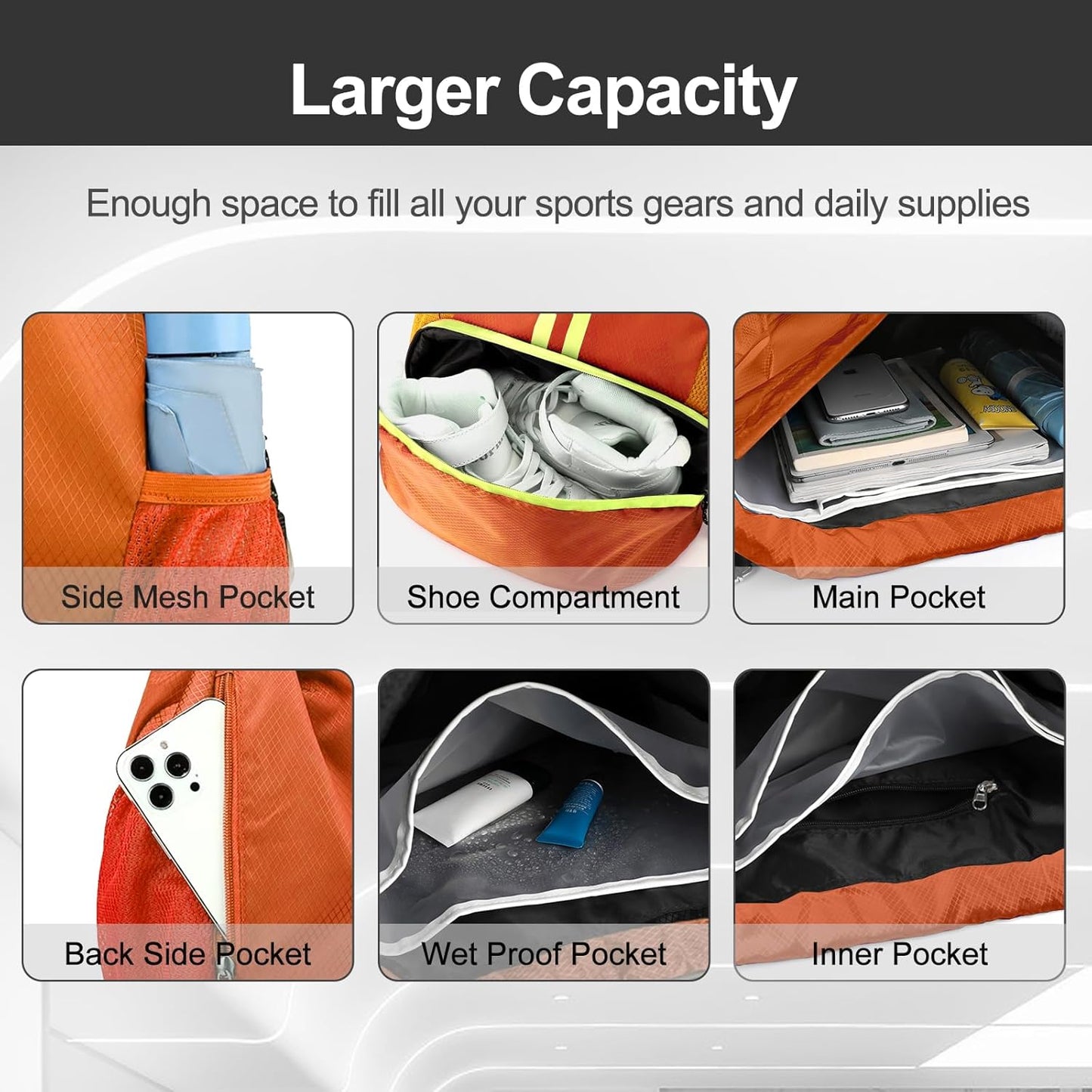 Sports Drawstring Backpack - Swim Gym Bag for Women and Men | String Bag with Shoes Compartment & Wet Proof Pocket, Adjustable Wider Shoulder Strap, For Soccer, Basketball