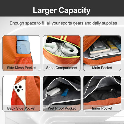 Sports Drawstring Backpack - Swim Gym Bag for Women and Men | String Bag with Shoes Compartment & Wet Proof Pocket, Adjustable Wider Shoulder Strap, For Soccer, Basketball