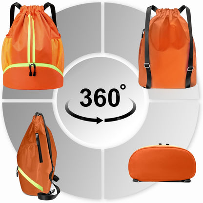 Sports Drawstring Backpack - Swim Gym Bag for Women and Men | String Bag with Shoes Compartment & Wet Proof Pocket, Adjustable Wider Shoulder Strap, For Soccer, Basketball