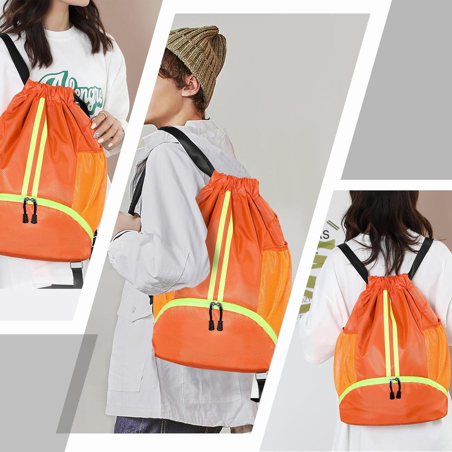 Sports Drawstring Backpack - Swim Gym Bag for Women and Men | String Bag with Shoes Compartment & Wet Proof Pocket, Adjustable Wider Shoulder Strap, For Soccer, Basketball