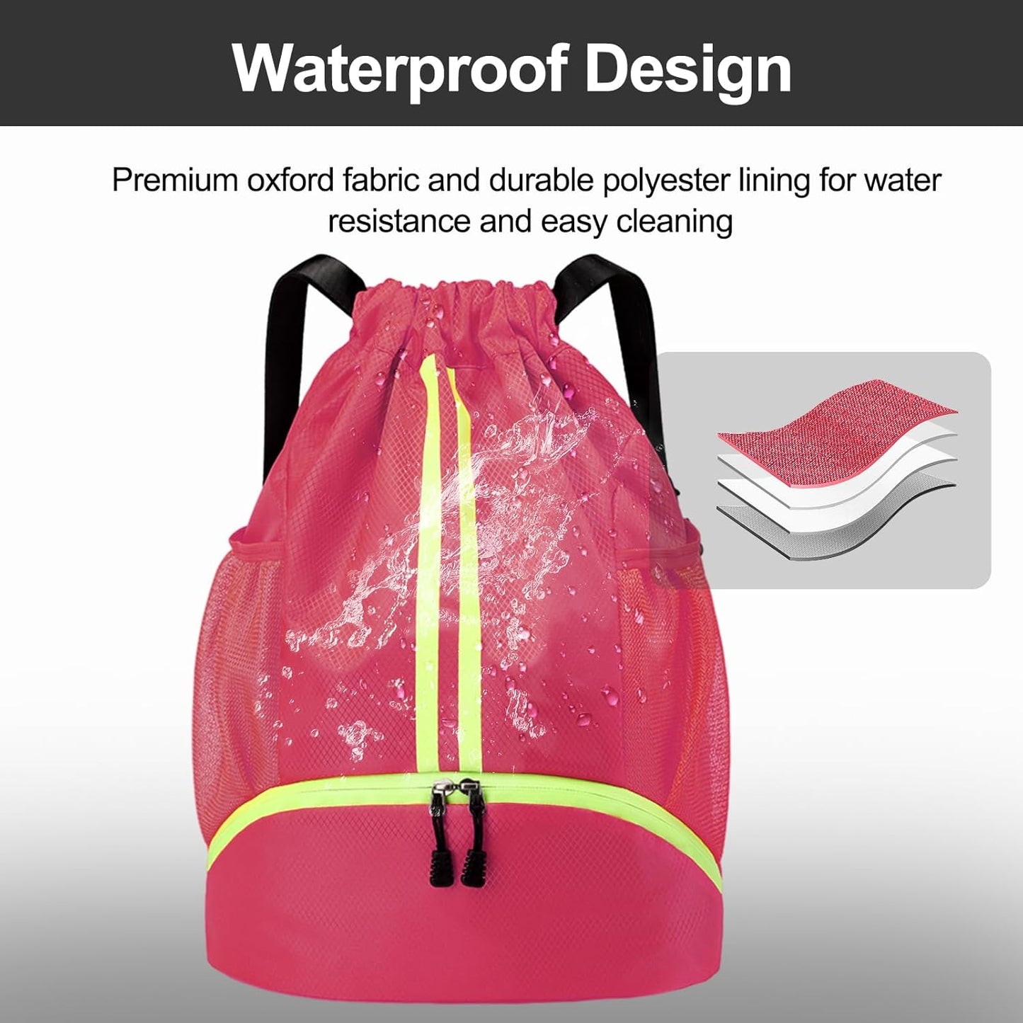 Sports Drawstring Backpack - Swim Gym Bag for Women and Men | String Bag with Shoes Compartment & Wet Proof Pocket, Adjustable Wider Shoulder Strap, For Soccer, Basketball