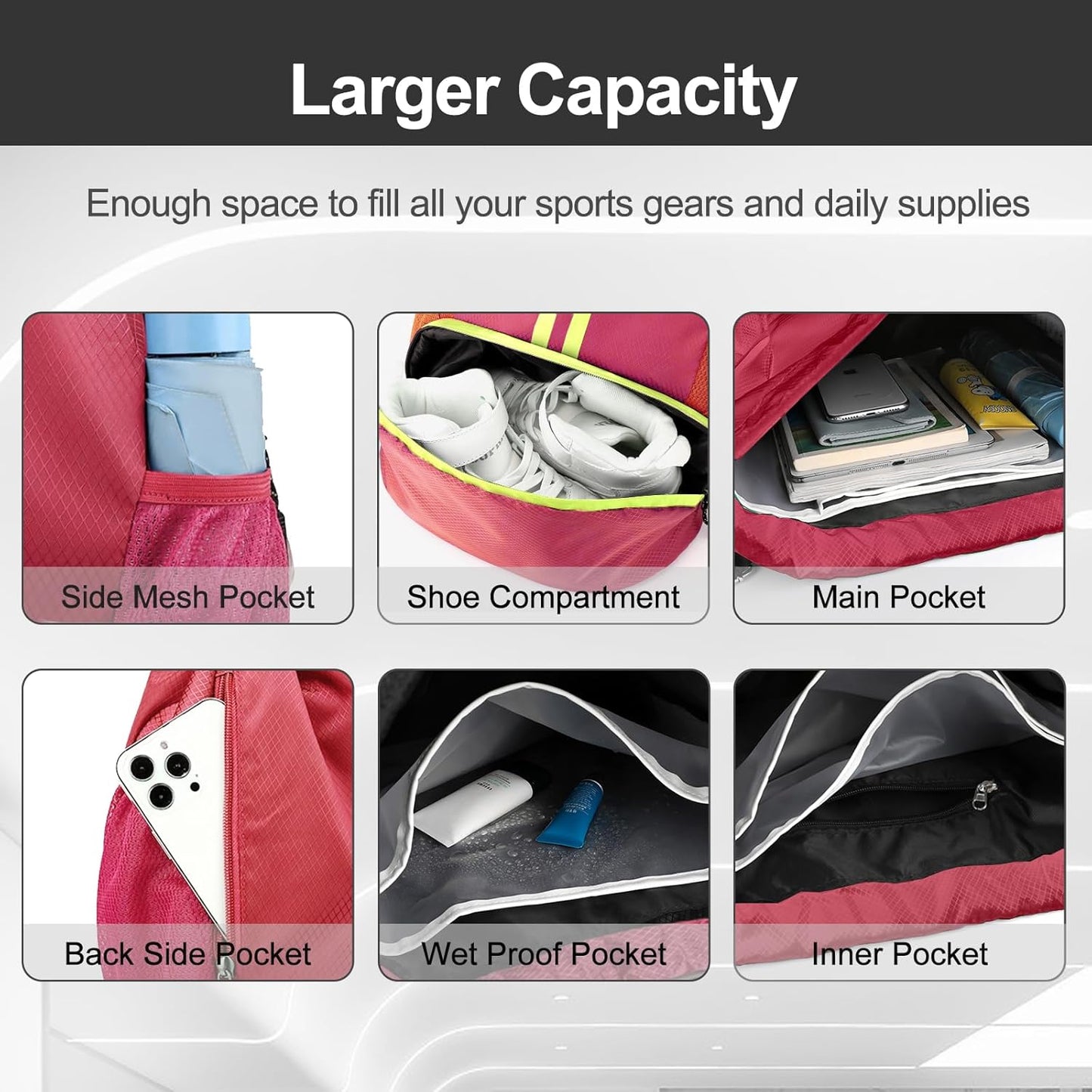 Sports Drawstring Backpack - Swim Gym Bag for Women and Men | String Bag with Shoes Compartment & Wet Proof Pocket, Adjustable Wider Shoulder Strap, For Soccer, Basketball