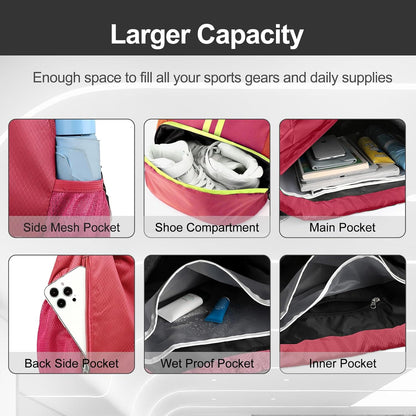 Sports Drawstring Backpack - Swim Gym Bag for Women and Men | String Bag with Shoes Compartment & Wet Proof Pocket, Adjustable Wider Shoulder Strap, For Soccer, Basketball