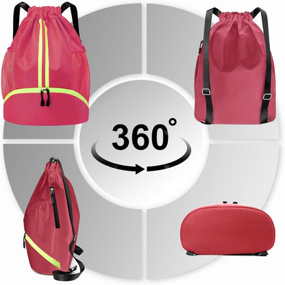 Sports Drawstring Backpack - Swim Gym Bag for Women and Men | String Bag with Shoes Compartment & Wet Proof Pocket, Adjustable Wider Shoulder Strap, For Soccer, Basketball