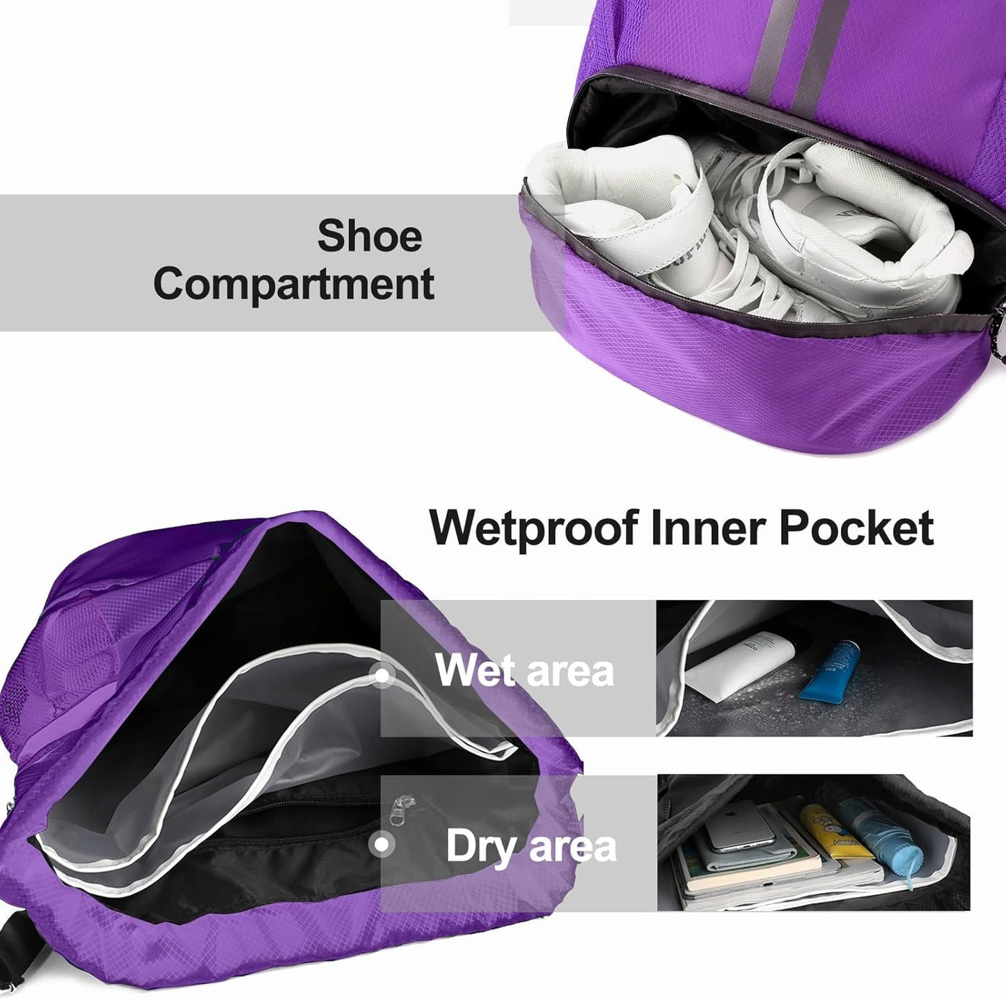 Sports Drawstring Backpack - Swim Gym Bag for Women and Men | String Bag with Shoes Compartment & Wet Proof Pocket, Adjustable Wider Shoulder Strap, For Soccer, Basketball