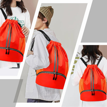 Sports Drawstring Backpack - Swim Gym Bag for Women and Men | String Bag with Shoes Compartment & Wet Proof Pocket, Adjustable Wider Shoulder Strap, For Soccer, Basketball