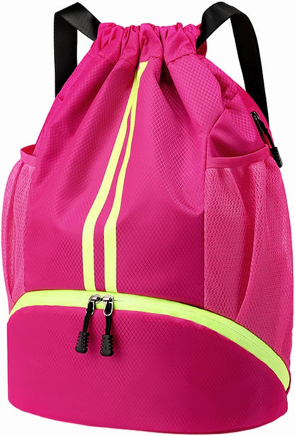 Sports Drawstring Backpack - Swim Gym Bag for Women and Men | String Bag with Shoes Compartment & Wet Proof Pocket, Adjustable Wider Shoulder Strap, For Soccer, Basketball