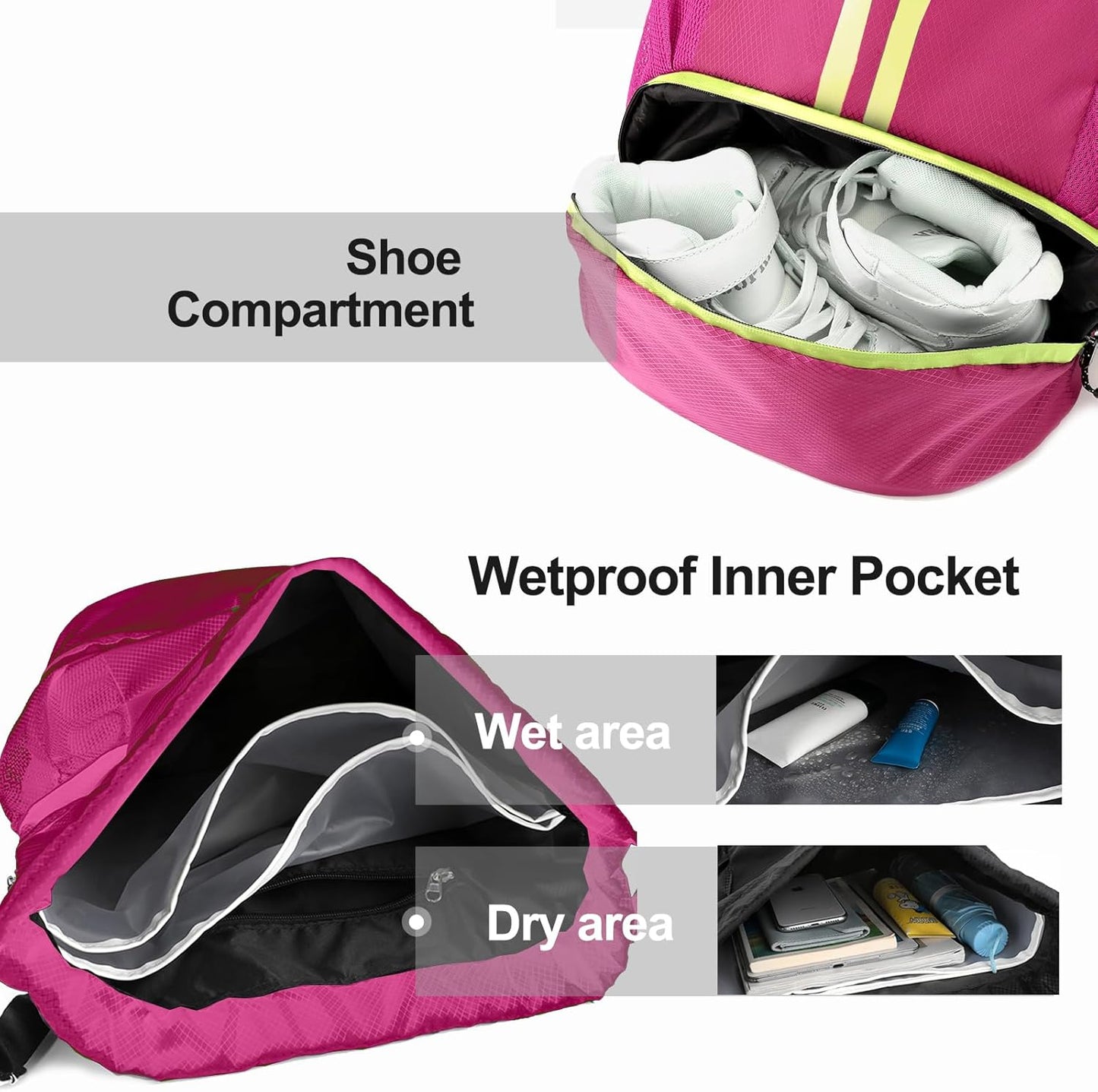 Sports Drawstring Backpack - Swim Gym Bag for Women and Men | String Bag with Shoes Compartment & Wet Proof Pocket, Adjustable Wider Shoulder Strap, For Soccer, Basketball