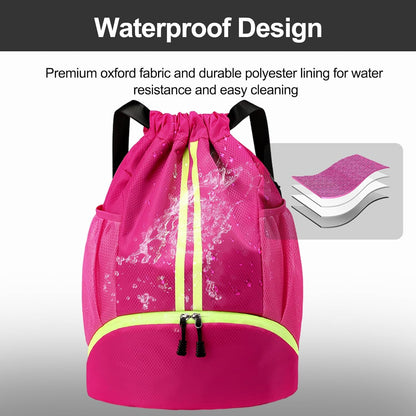Sports Drawstring Backpack - Swim Gym Bag for Women and Men | String Bag with Shoes Compartment & Wet Proof Pocket, Adjustable Wider Shoulder Strap, For Soccer, Basketball