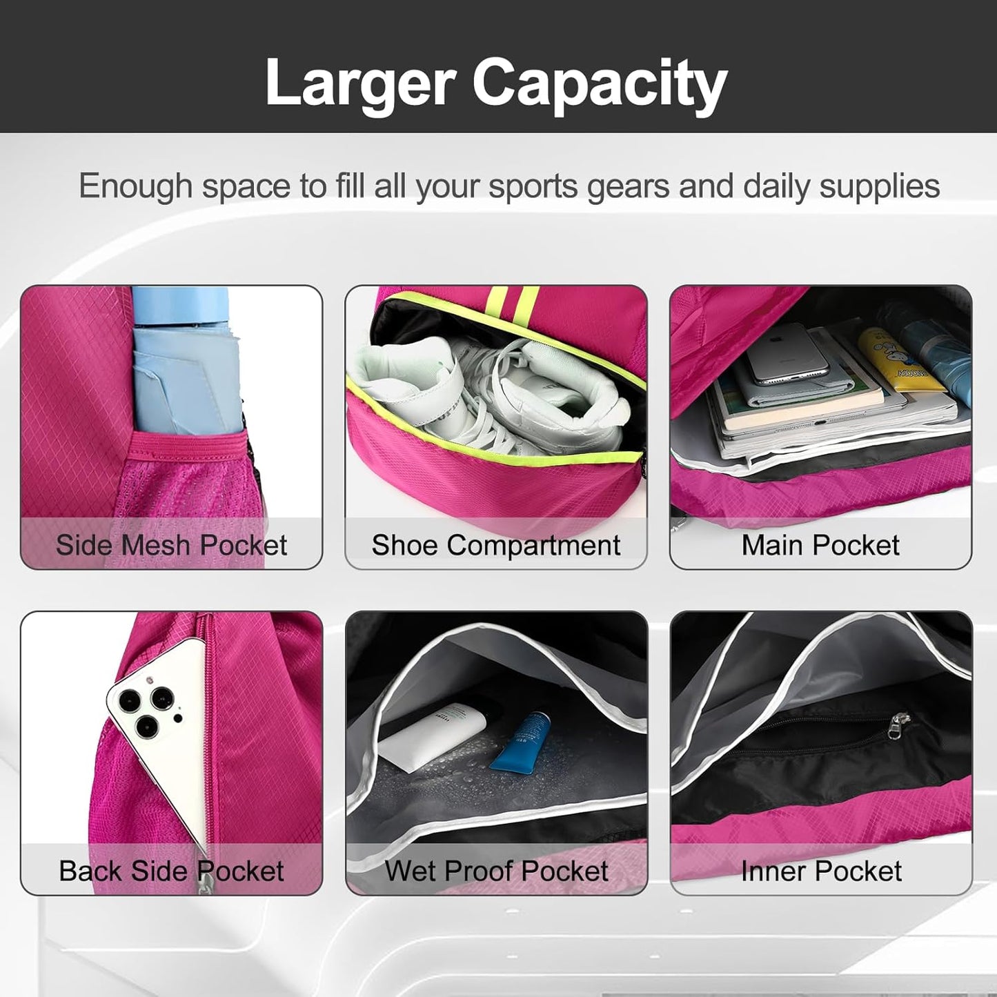 Sports Drawstring Backpack - Swim Gym Bag for Women and Men | String Bag with Shoes Compartment & Wet Proof Pocket, Adjustable Wider Shoulder Strap, For Soccer, Basketball