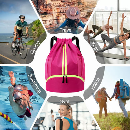 Sports Drawstring Backpack - Swim Gym Bag for Women and Men | String Bag with Shoes Compartment & Wet Proof Pocket, Adjustable Wider Shoulder Strap, For Soccer, Basketball